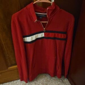 Tommy Hilfiger Red Zip-Up Top with Stripe Detail